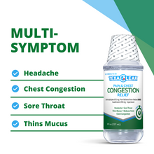 Load image into Gallery viewer, TexaClear Pain and Chest Congestion Relief. Multi-symptom for headache, chest congestion, sore throat, thins mucus
